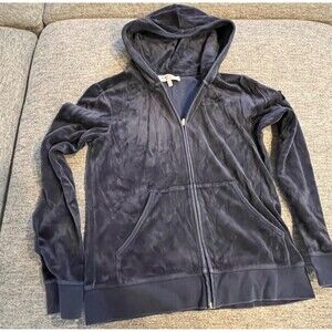 Vintage Juicy Couture Track Jacket Women's Navy Suede Velour Zip Hoodie XL
